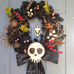 Haunted Mansion inspired wreath. Bone colored skull.